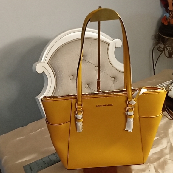 Michael Kors Yellow Structured Tote with Contrast Stitching